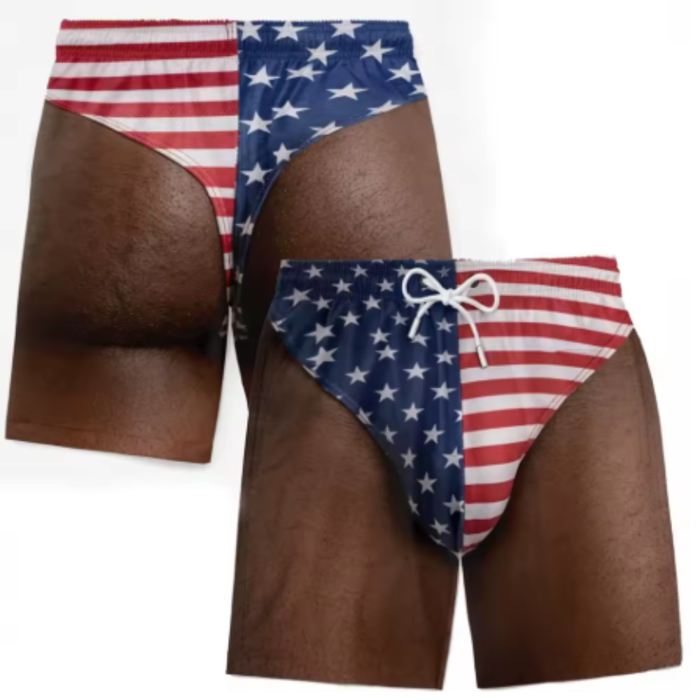 Cheeky Trunks USA Thong front and back